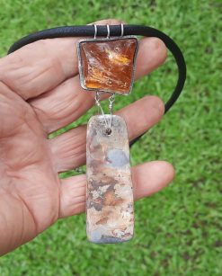 One of a kind Amber and clay Pendant