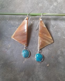 Modern Ethnic earrings. Cow horn and turquoise set in sterling silver