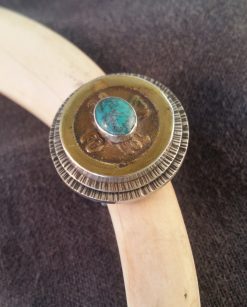 modern tribal jewelry,Bronze Ring in Turquoise Color with adjustable sterling silver ring