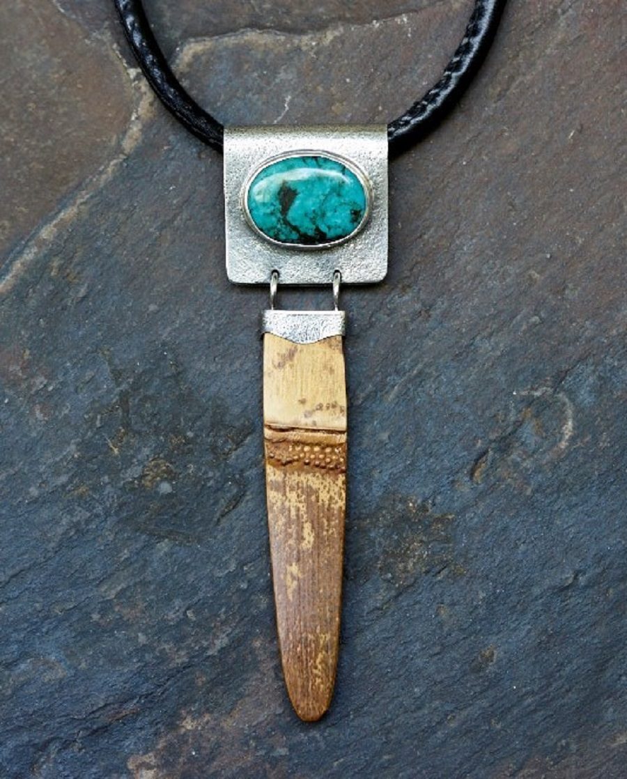 modern tribal jewelry, Turquoise and Bamboo Pendant